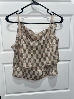 Lena Sequin Checkered set in Gold and Cream